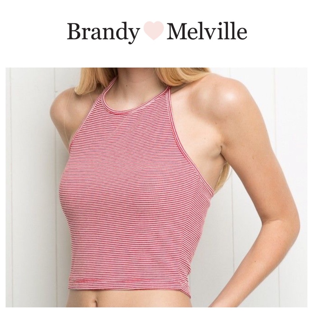 Brandy Melville Red Stripe Sachi Halter Top EUC